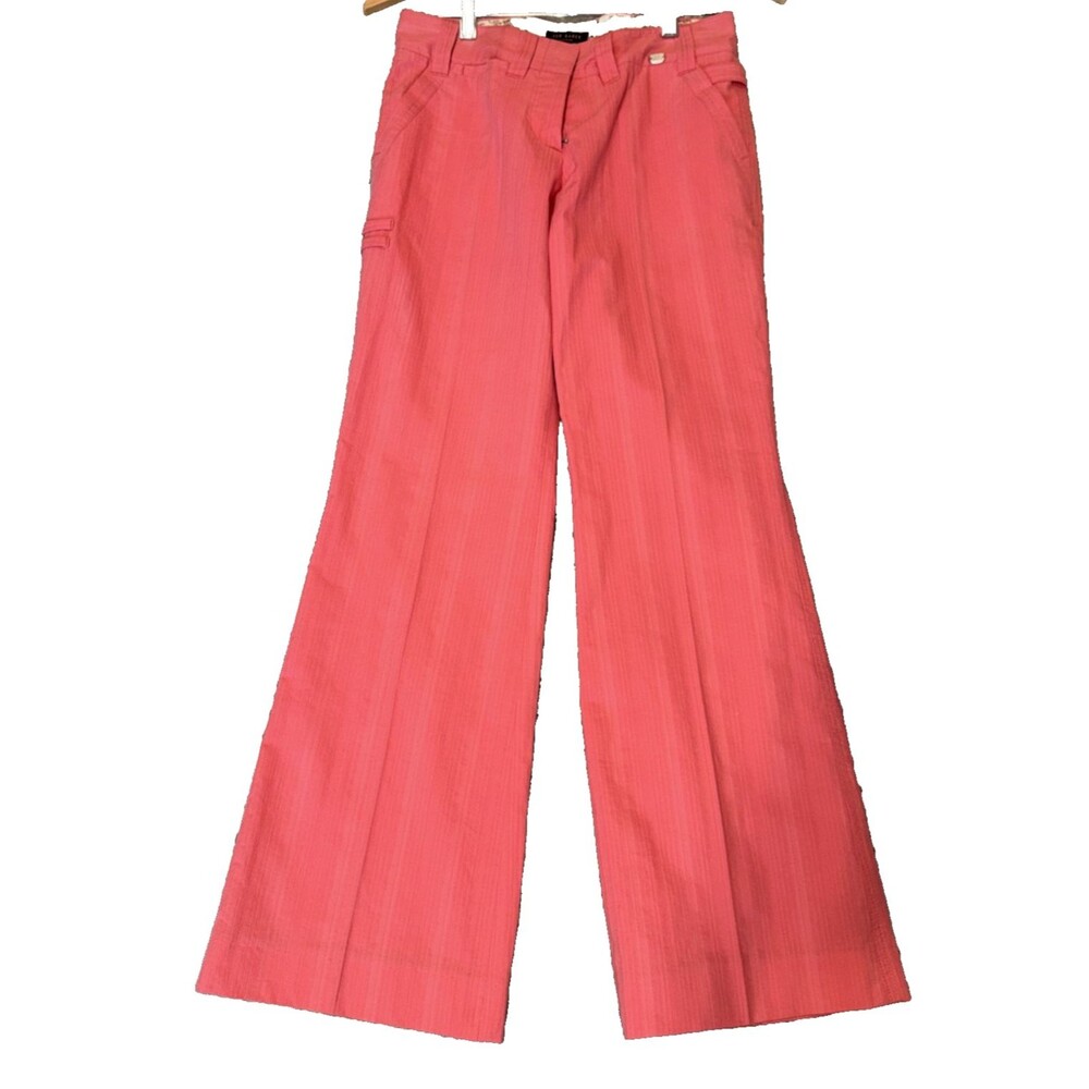 Ted Baker Women Coral Pink Pants Wide Leg Cotton Sz 1 Cottagecore Dressy Trouser